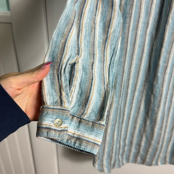 FAHERTY 100% Linen Striped Tunic Shirt Dress Kraine Shirtdress XS Blue white - Picture 7 of 10